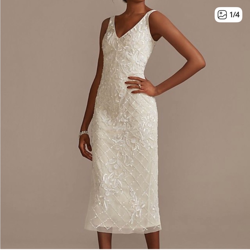 White Sequin Art Deco Dress Size M